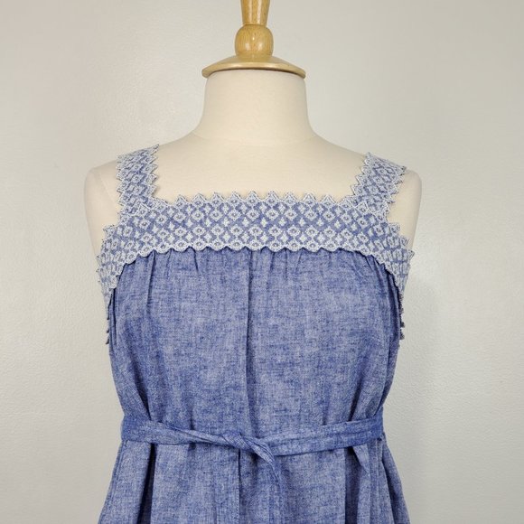 Isabel Linen Blend Sleeveless Belted Summer Maternity Dress Embroidery Size L - Picture 3 of 14